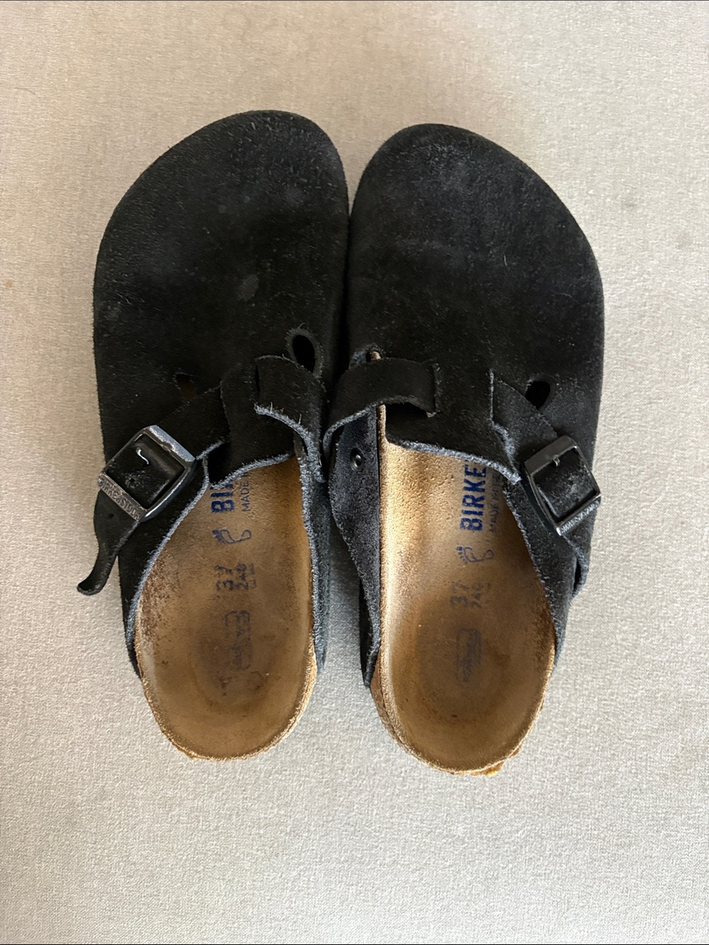 Birkenstock Black Suede Clogs with Buckle